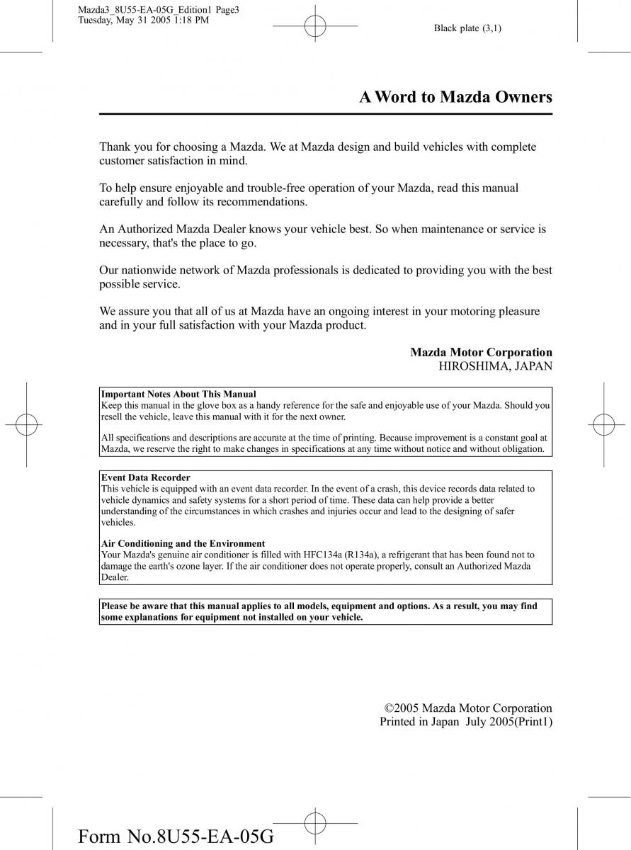 Mazda 3 I 1 owners manual / page 3