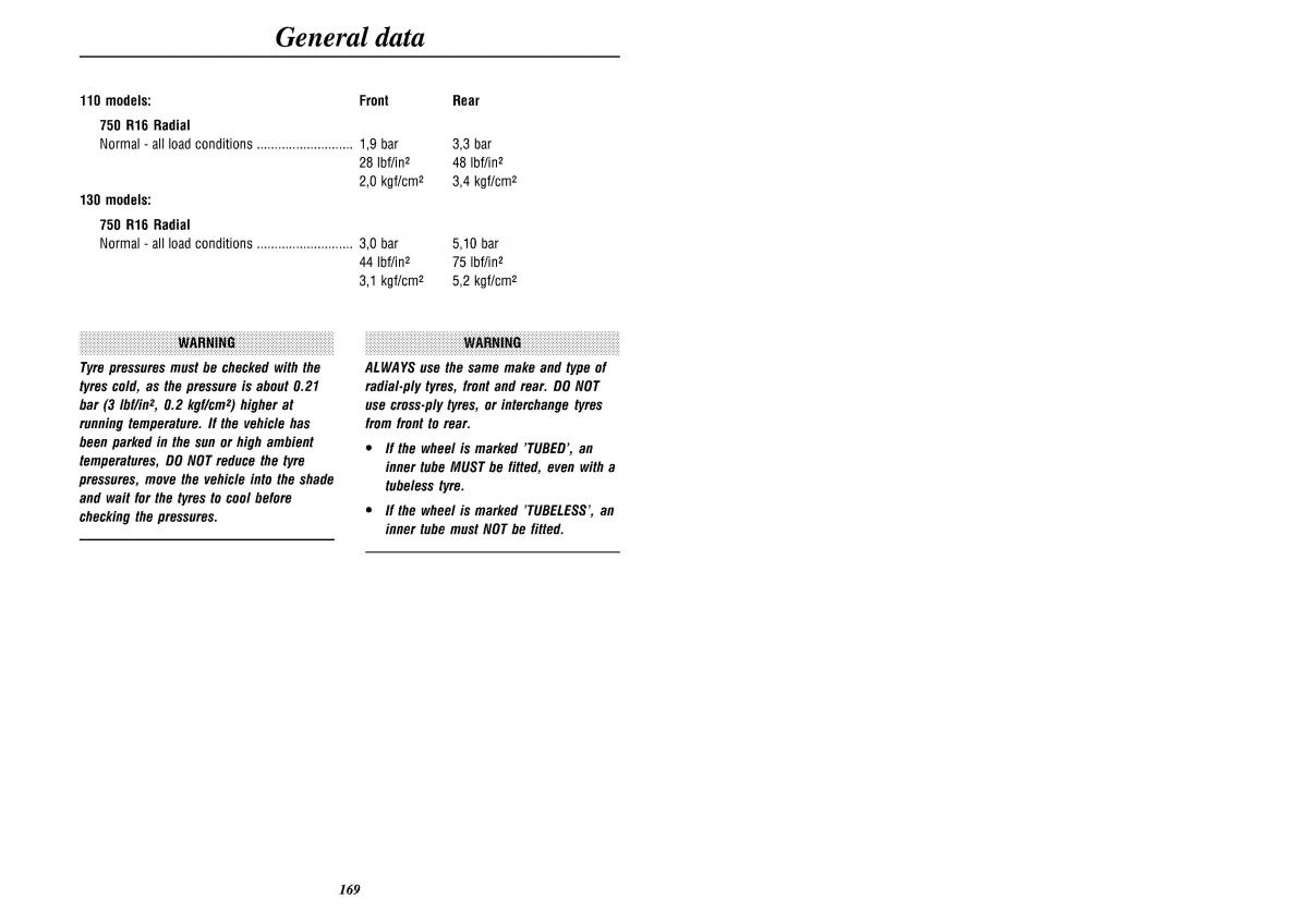Land Rover Defender II gen owners manual / page 171