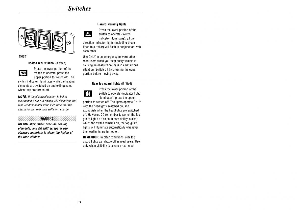 Land Rover Defender II gen owners manual / page 35