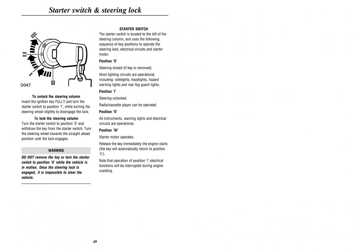 Land Rover Defender II gen owners manual / page 51