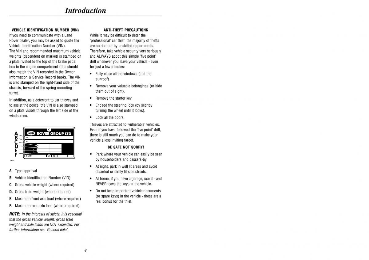 Land Rover Defender II gen owners manual / page 6