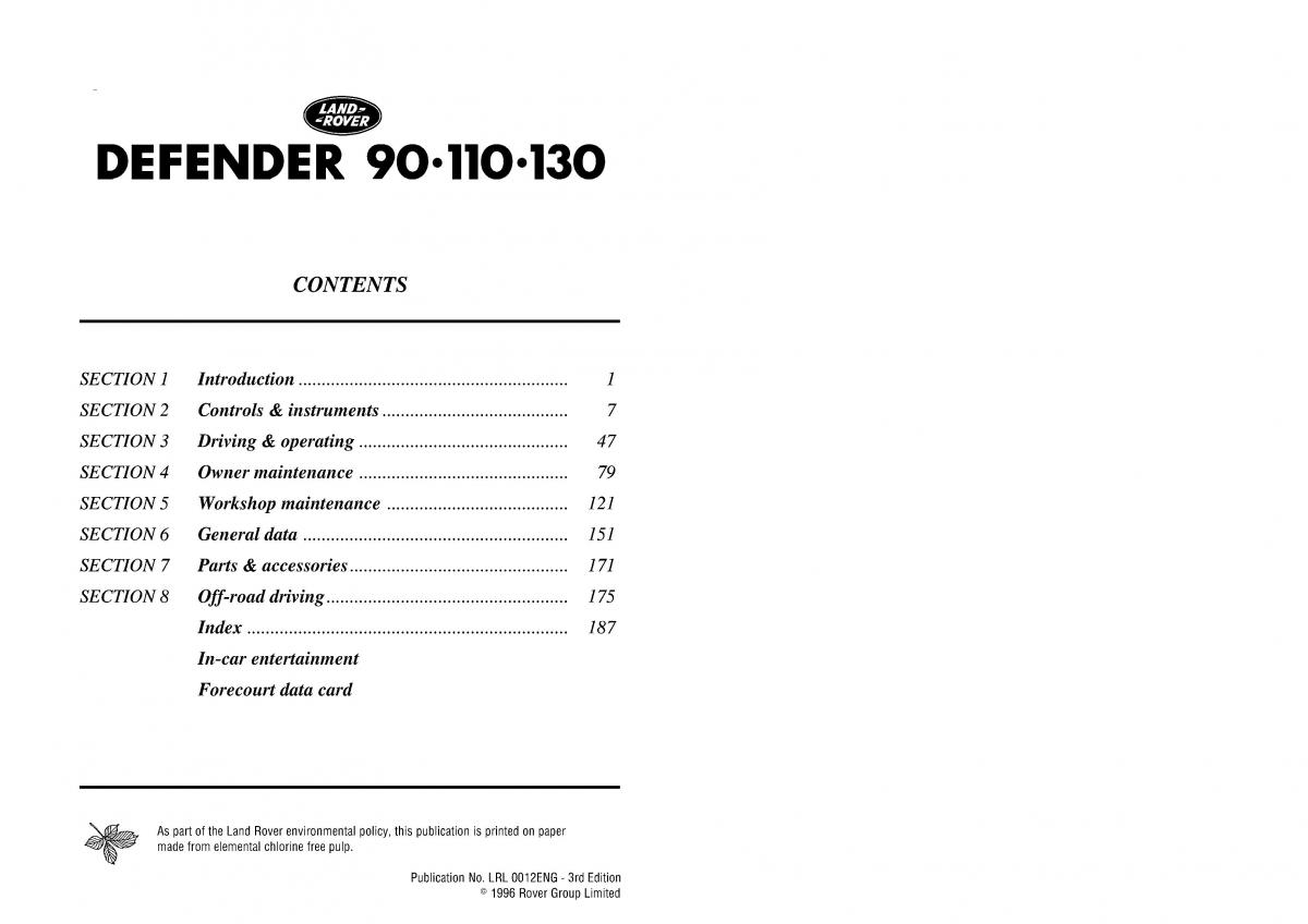 Land Rover Defender II gen owners manual / page 1