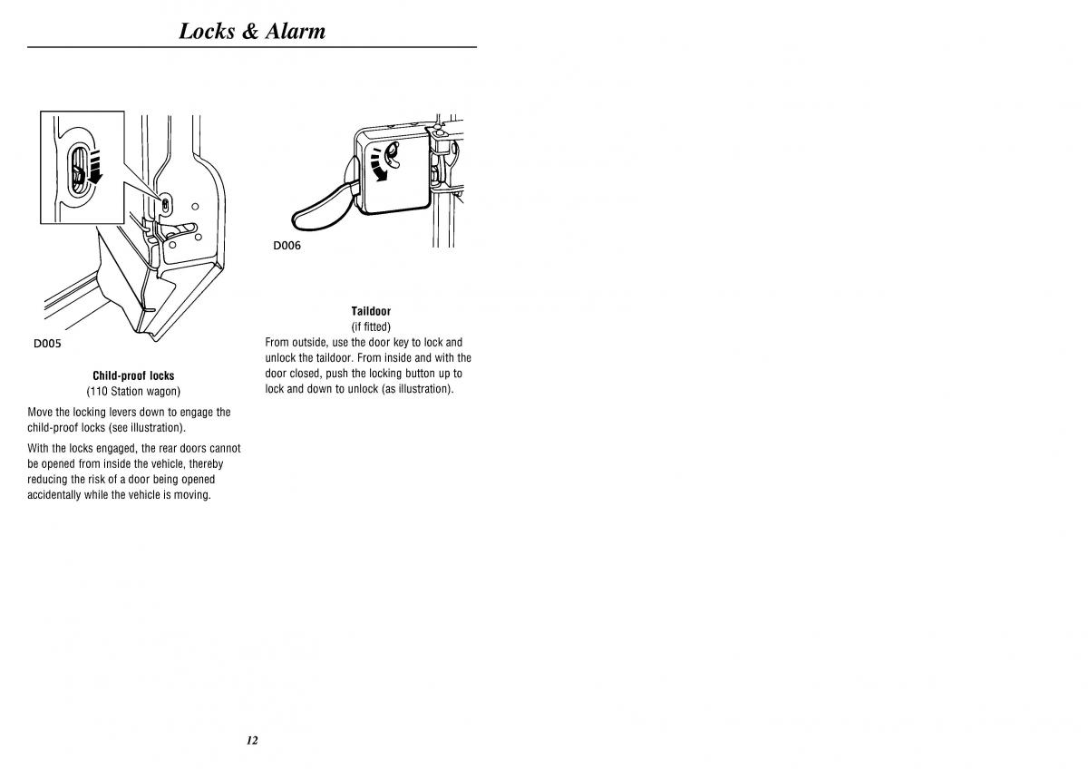 Land Rover Defender II gen owners manual / page 14