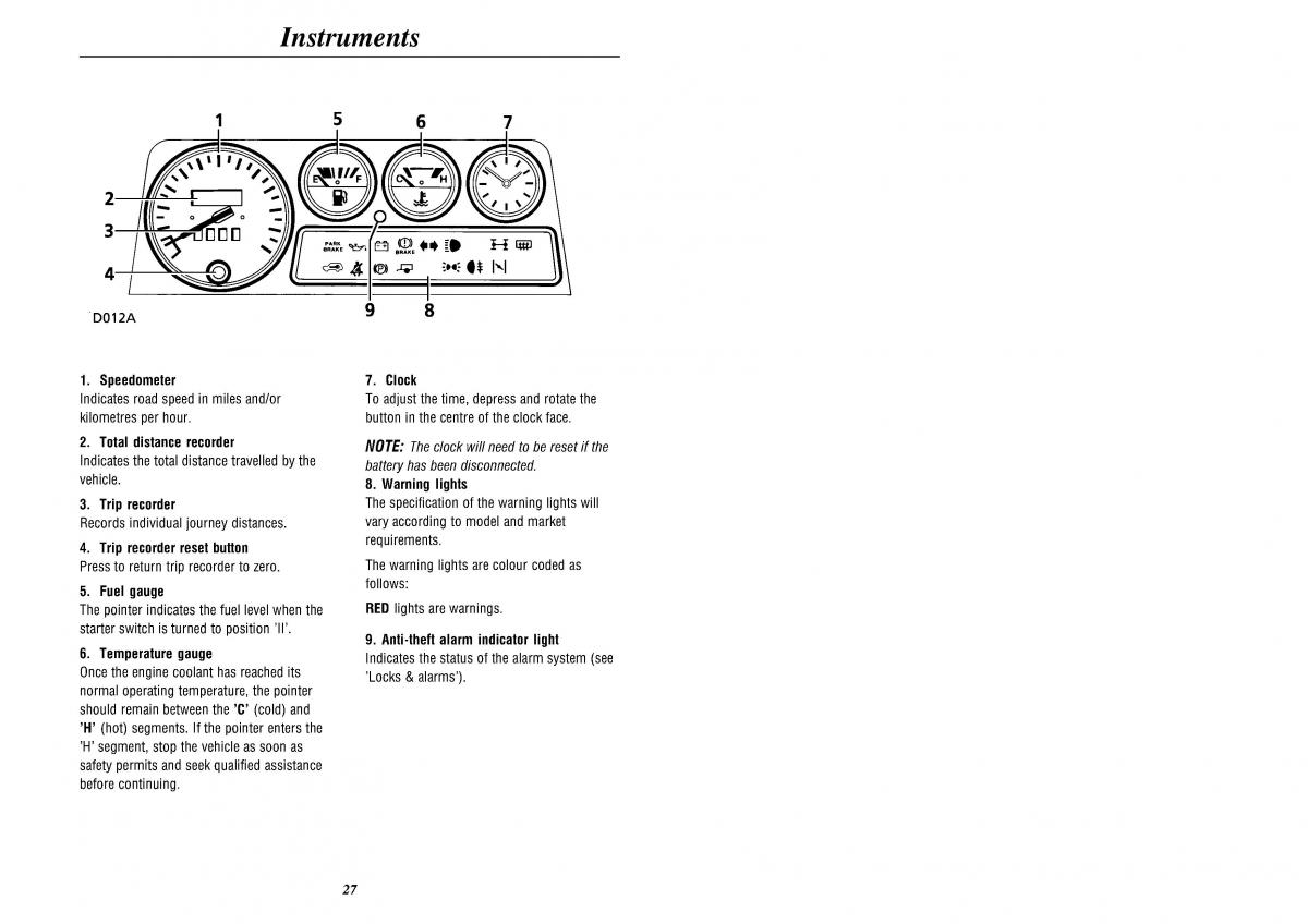 Land Rover Defender II gen owners manual / page 29