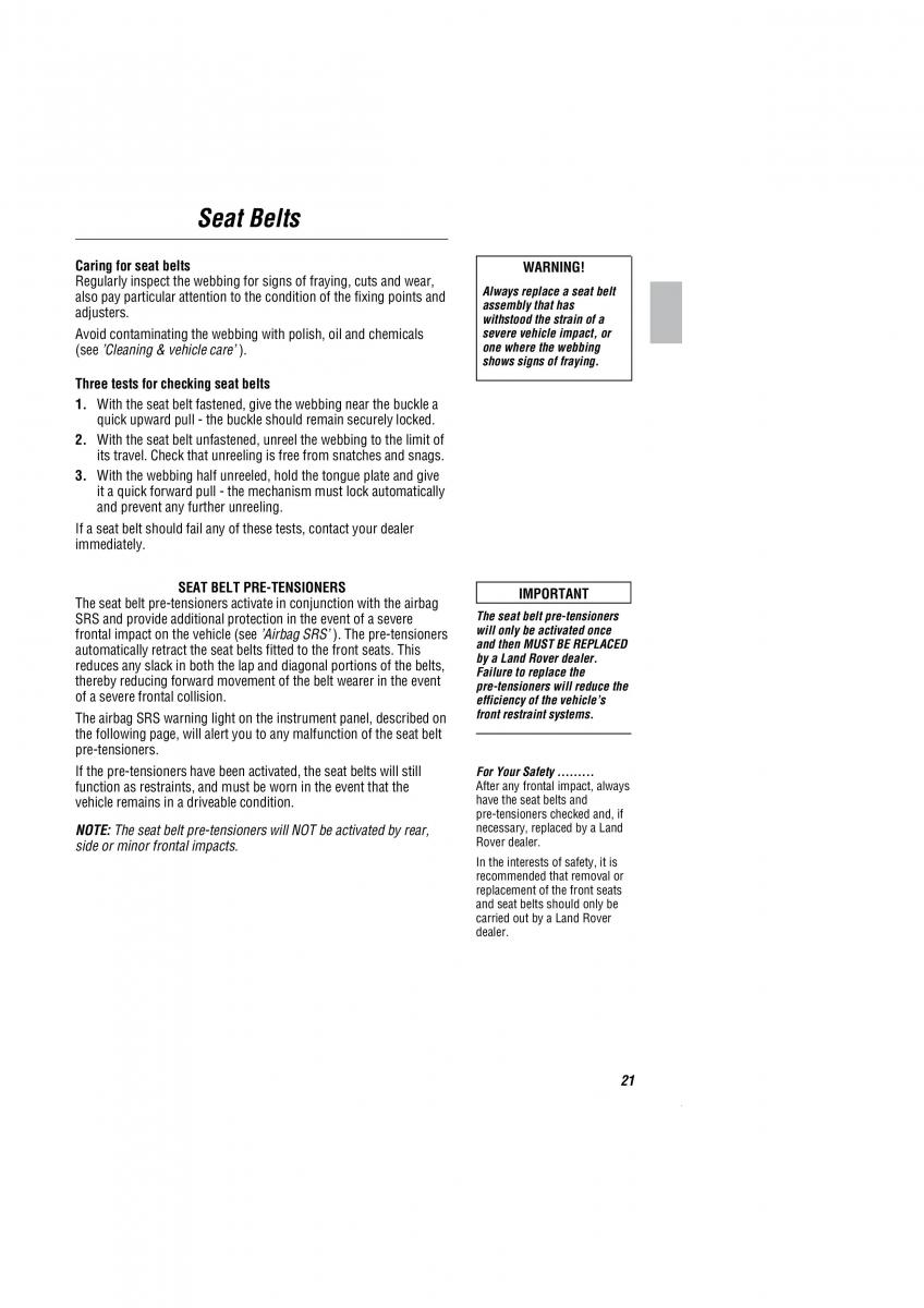 Land Rover Freelander I 1 owners manual / page 22