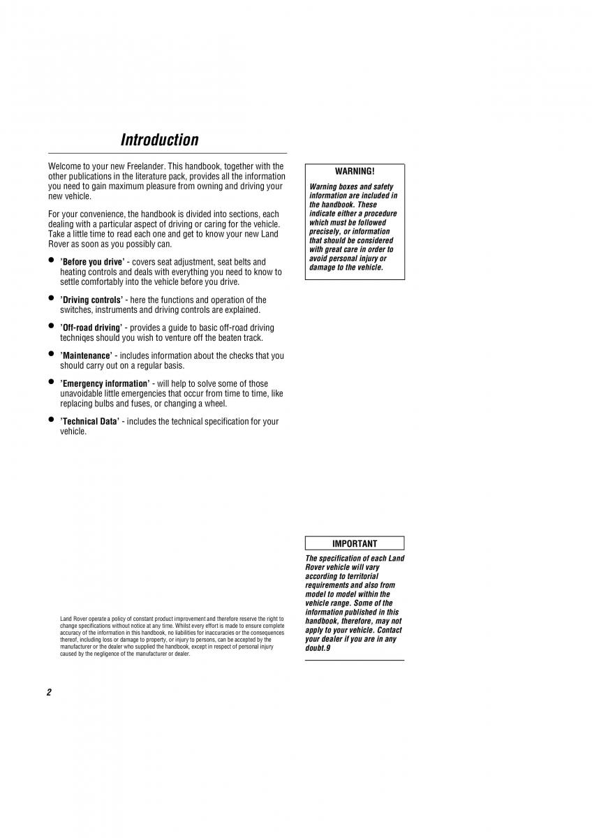 Land Rover Freelander I 1 owners manual / page 3