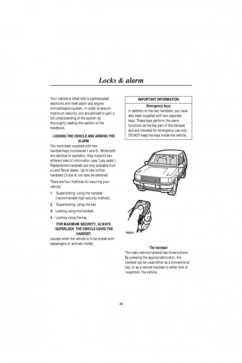 manual  Land Rover Range Rover II 2 P38A owners manual / page 12