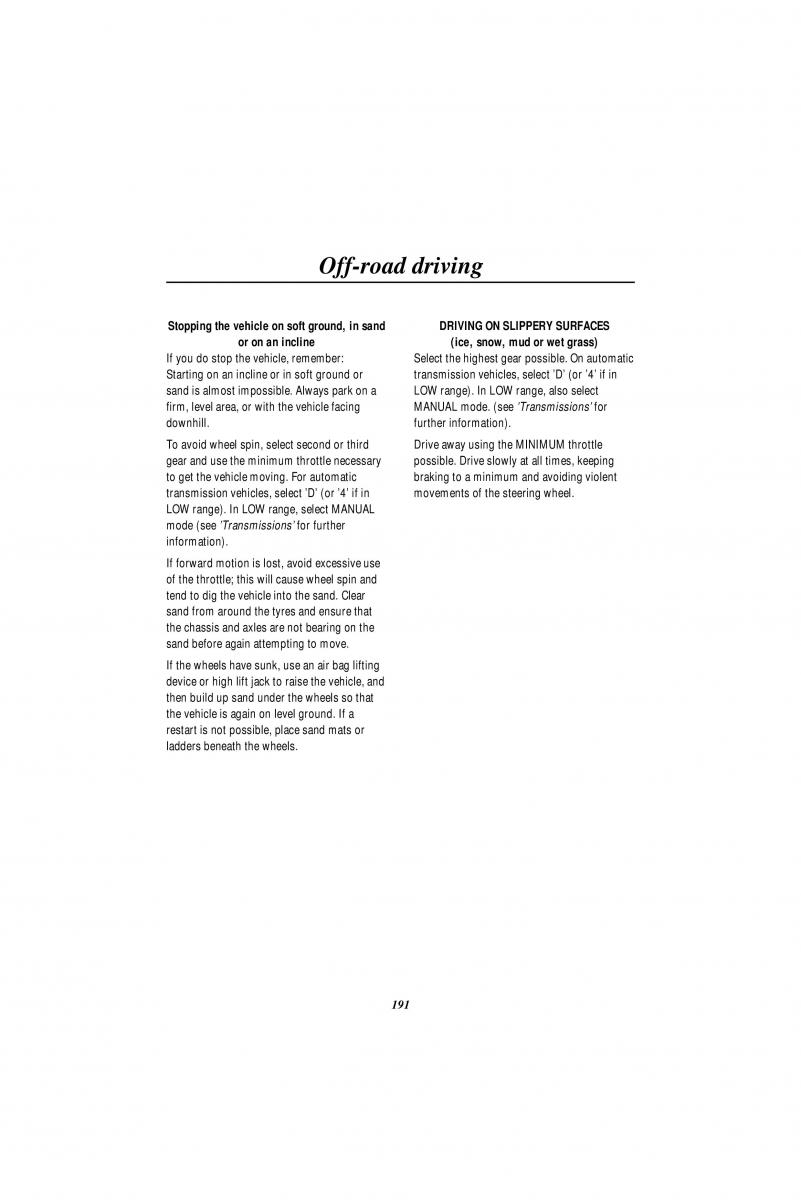 manual  Land Rover Range Rover II 2 P38A owners manual / page 193