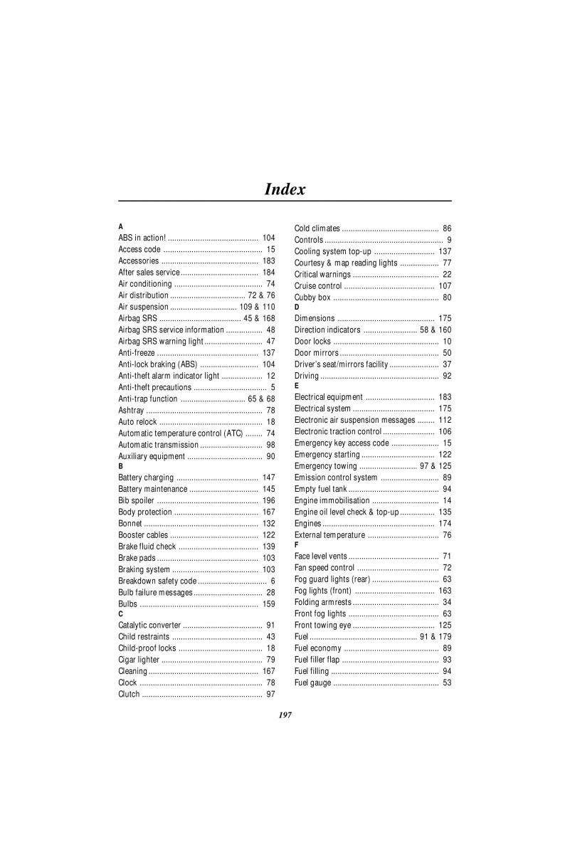 Land Rover Range Rover II 2 P38A owners manual / page 199