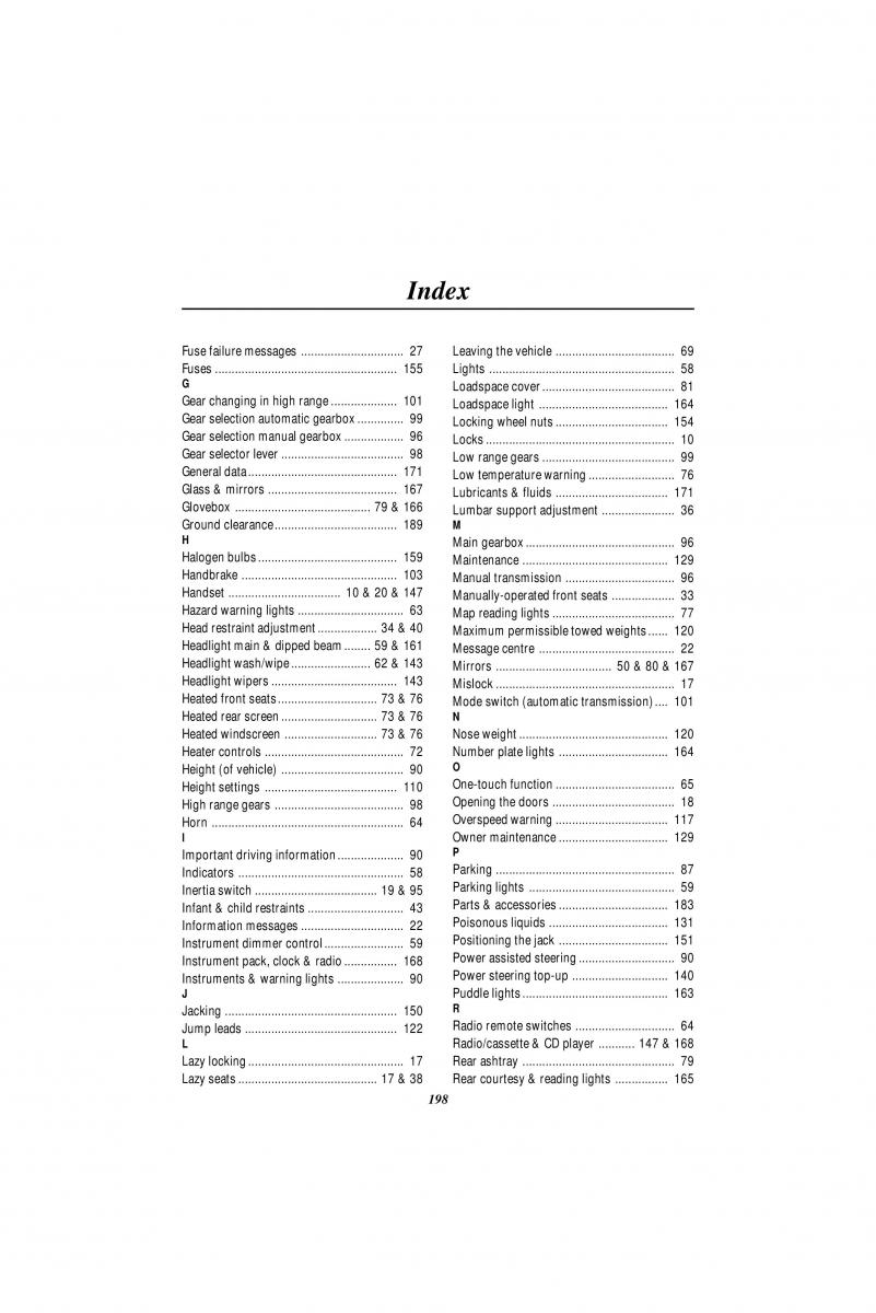 manual  Land Rover Range Rover II 2 P38A owners manual / page 200