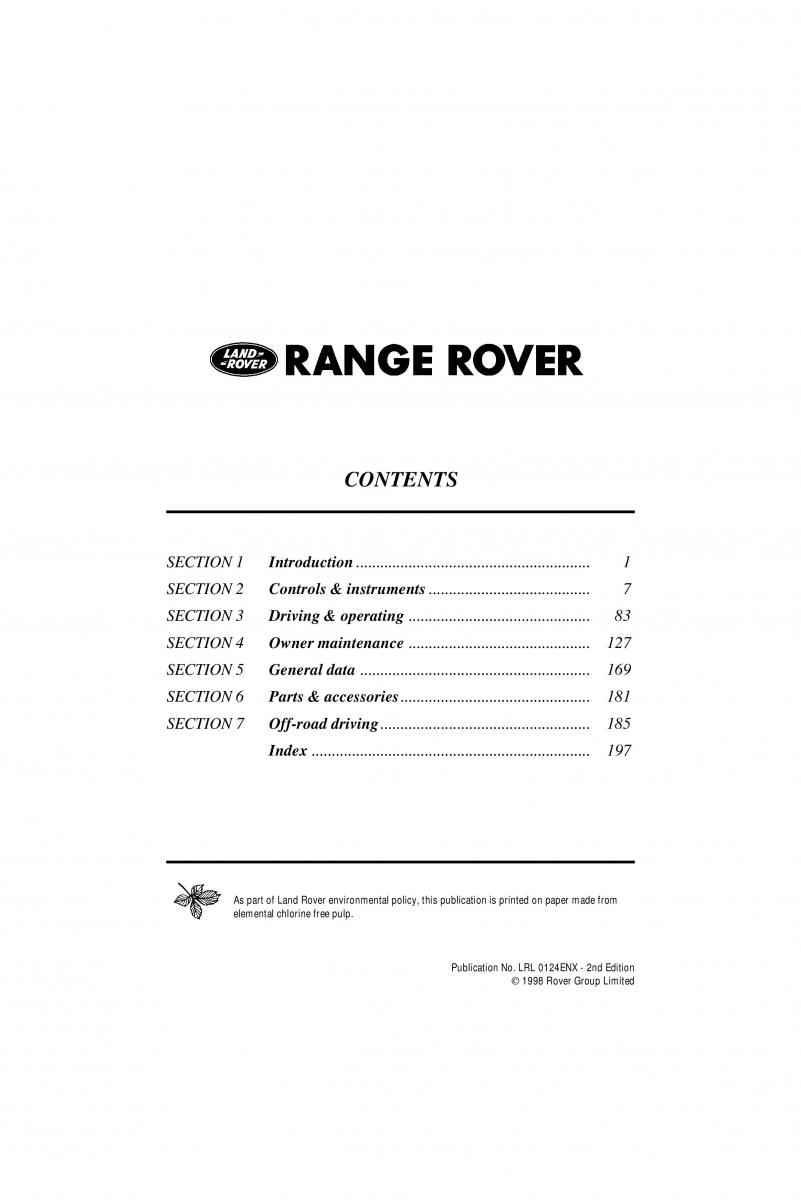 manual  Land Rover Range Rover II 2 P38A owners manual / page 1