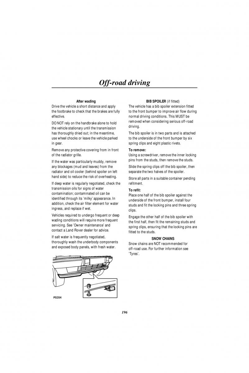 Land Rover Range Rover II 2 P38A owners manual / page 198