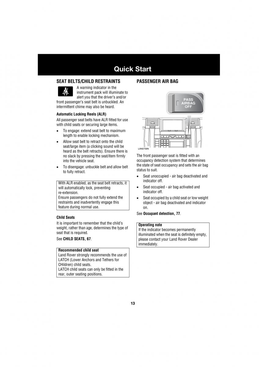 manual  Land Rover Range Rover III 3 L322 owners manual / page 13