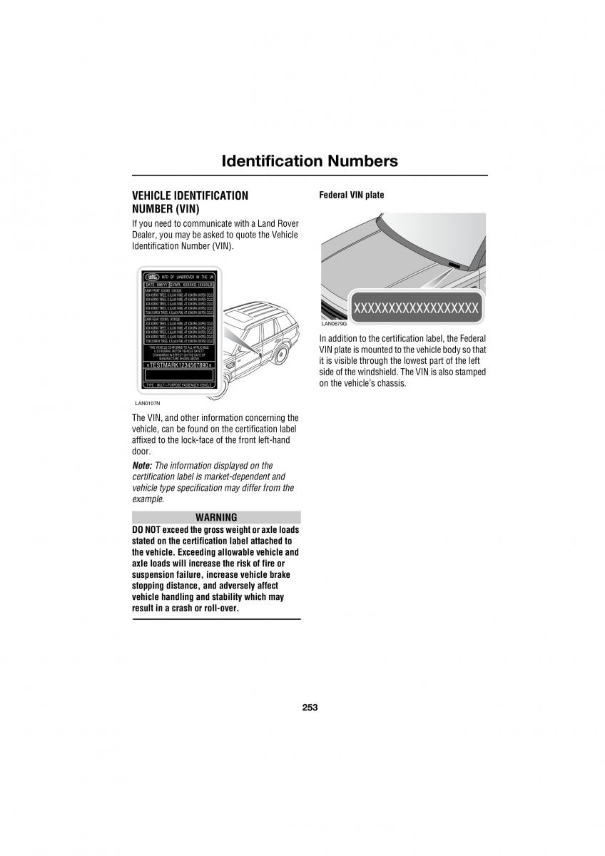 Land Rover Range Rover III 3 L322 owners manual / page 253