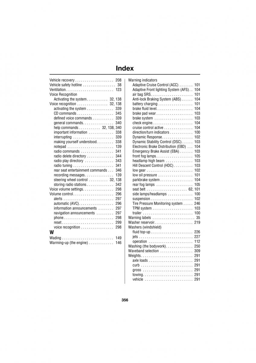 manual  Land Rover Range Rover III 3 L322 owners manual / page 356