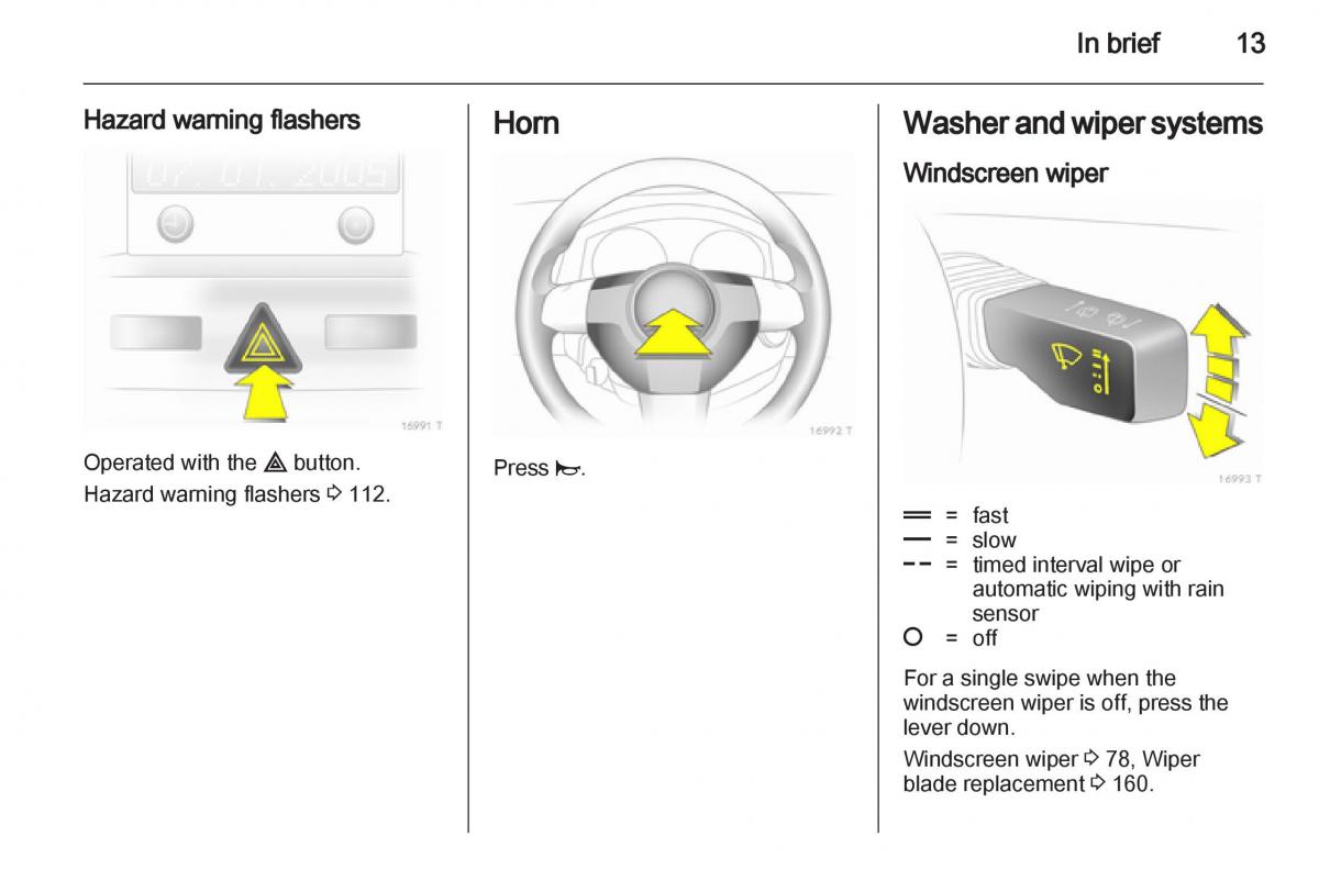 Opel Zafira B owners manual / page 13