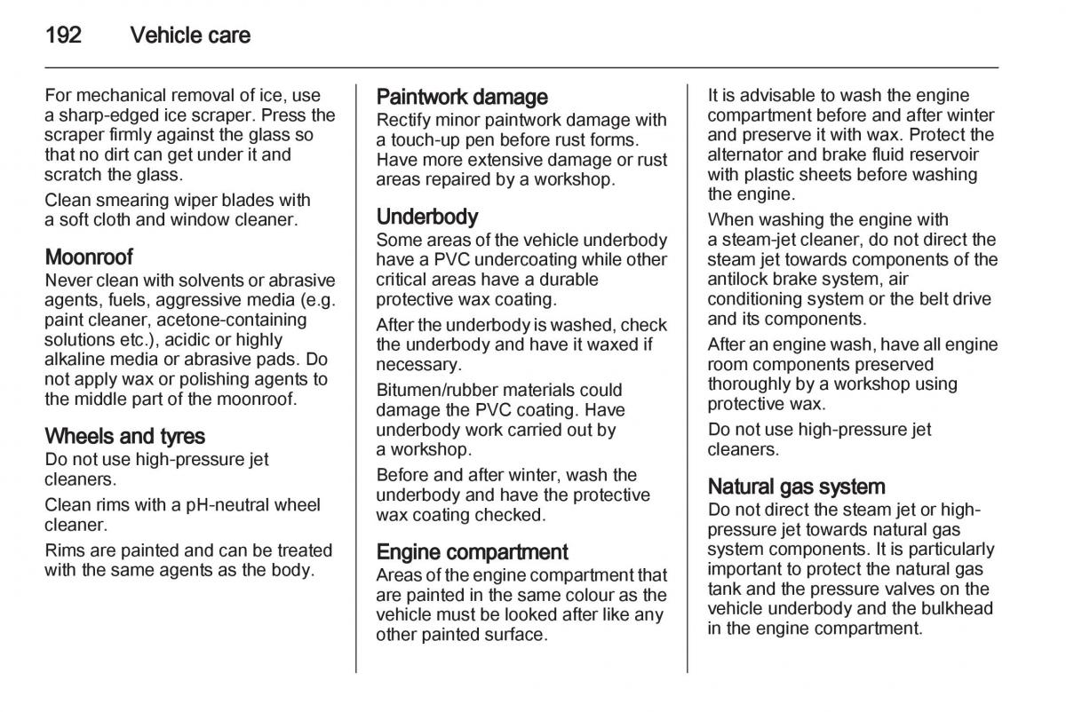 Opel Zafira B owners manual / page 192