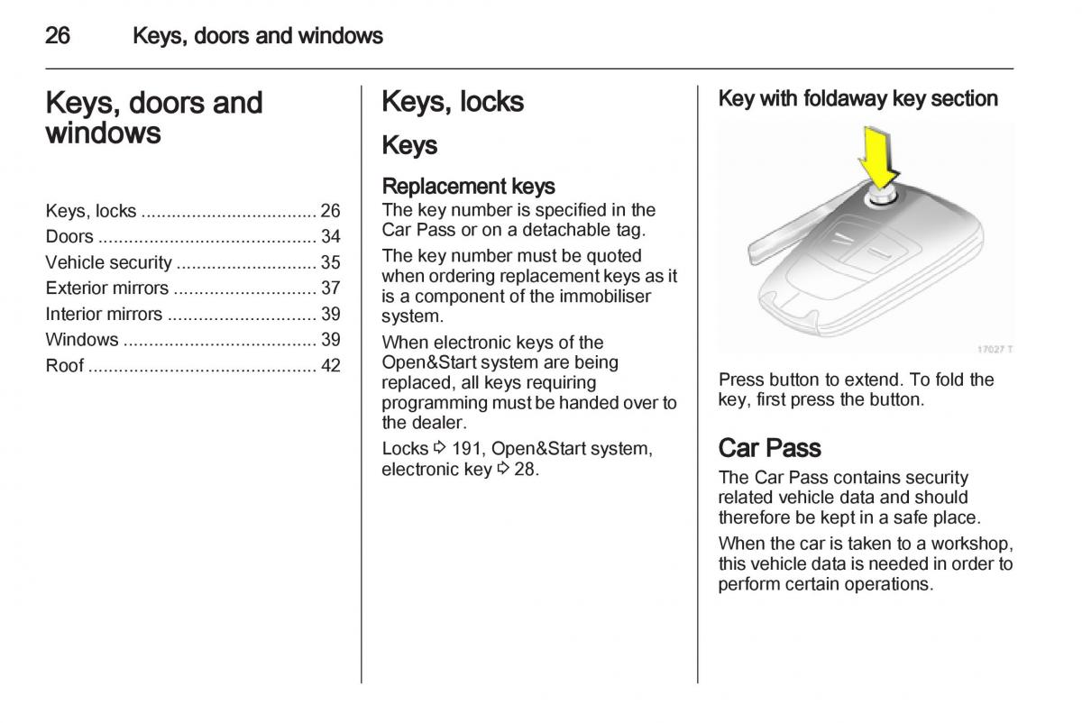 Opel Zafira B owners manual / page 26