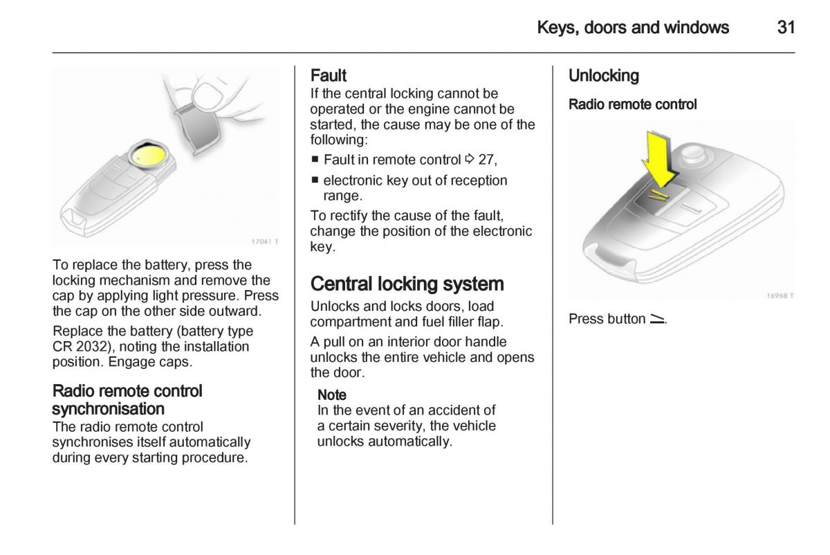 Opel Zafira B owners manual / page 31