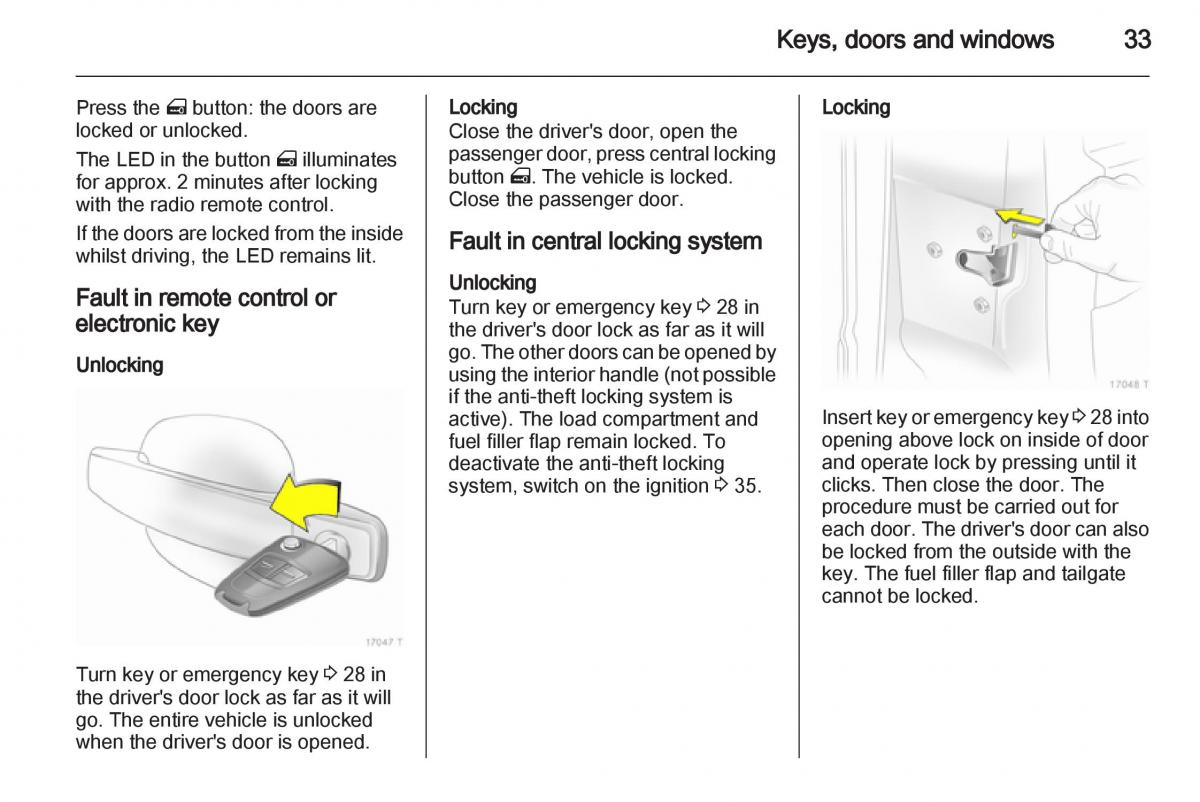 Opel Zafira B owners manual / page 33