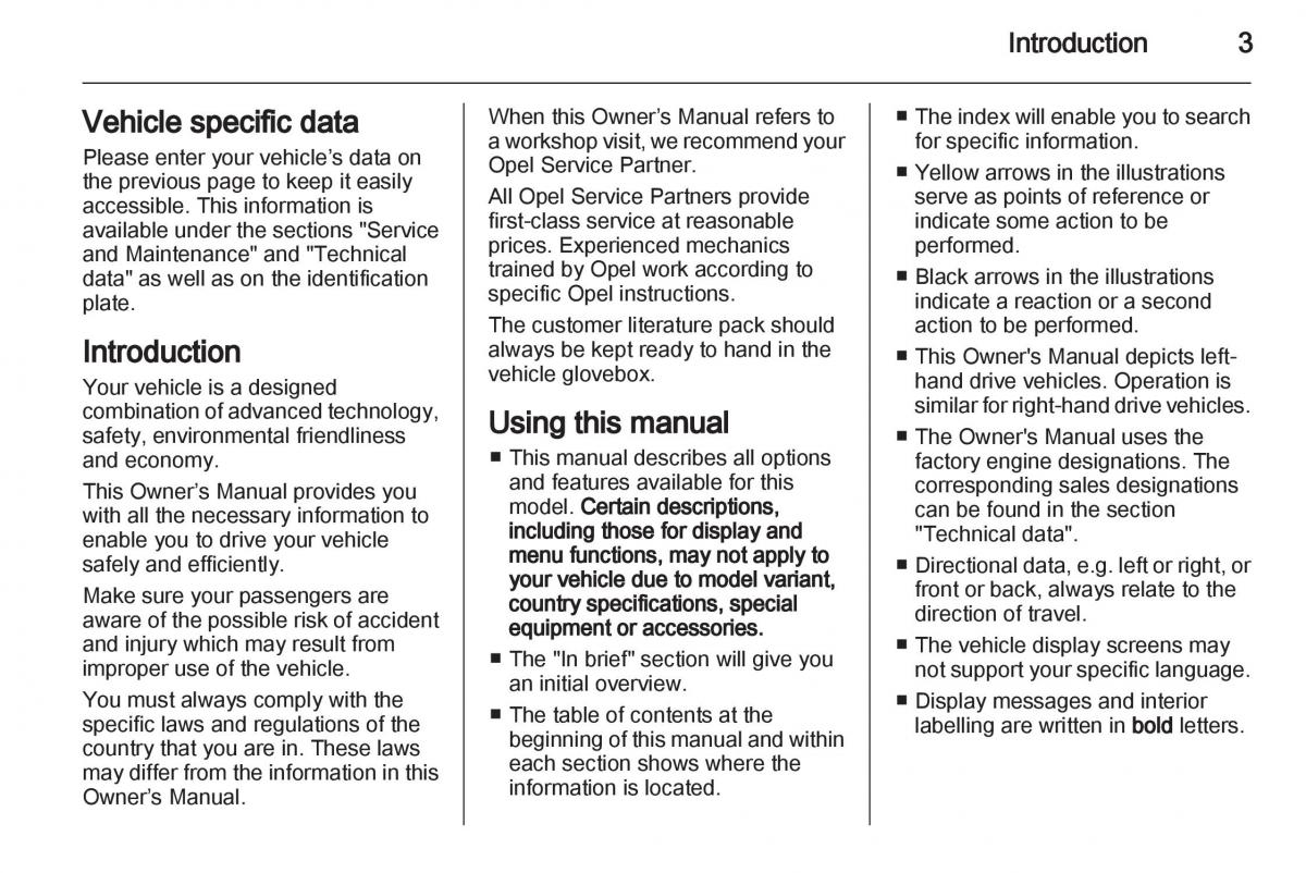 Opel Zafira B owners manual / page 3