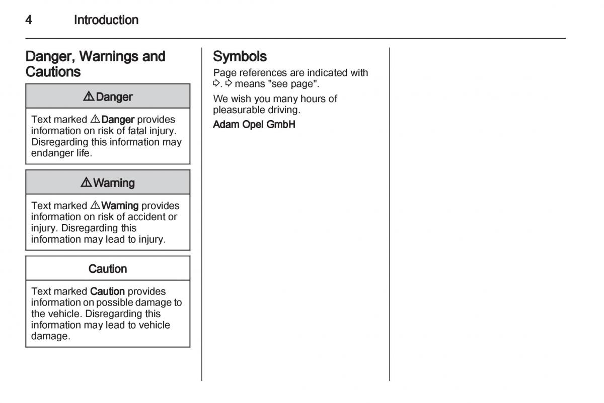 Opel Zafira B owners manual / page 4