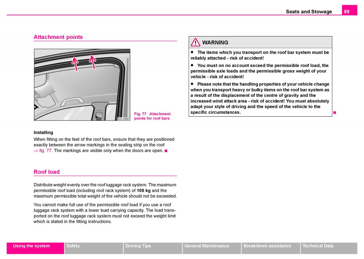 Skoda Superb I 1 owners manual / page 90