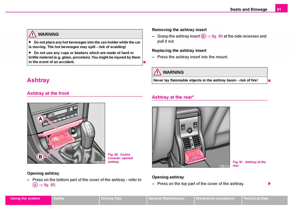 Skoda Superb I 1 owners manual / page 92