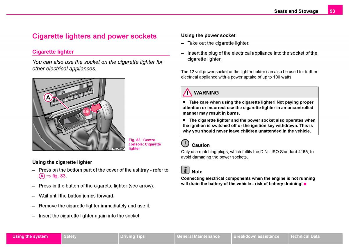 Skoda Superb I 1 owners manual / page 94