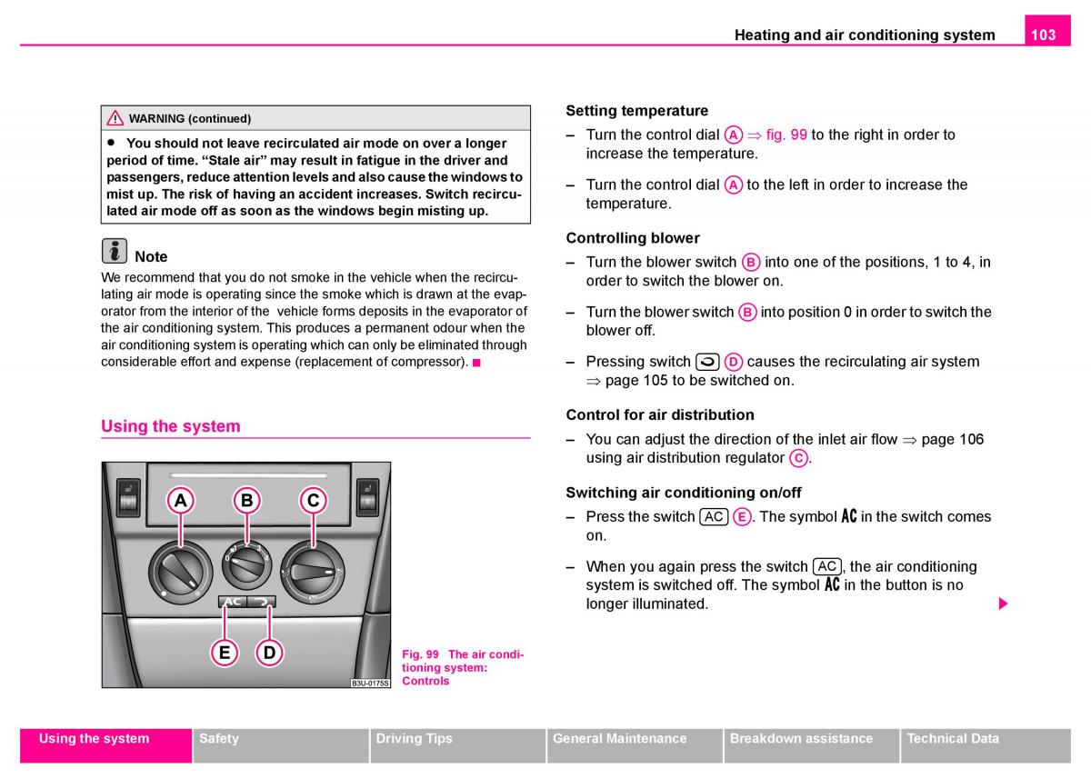Skoda Superb I 1 owners manual / page 104