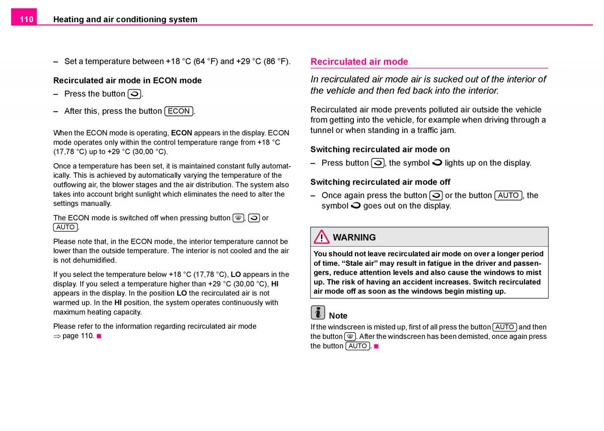 Skoda Superb I 1 owners manual / page 111