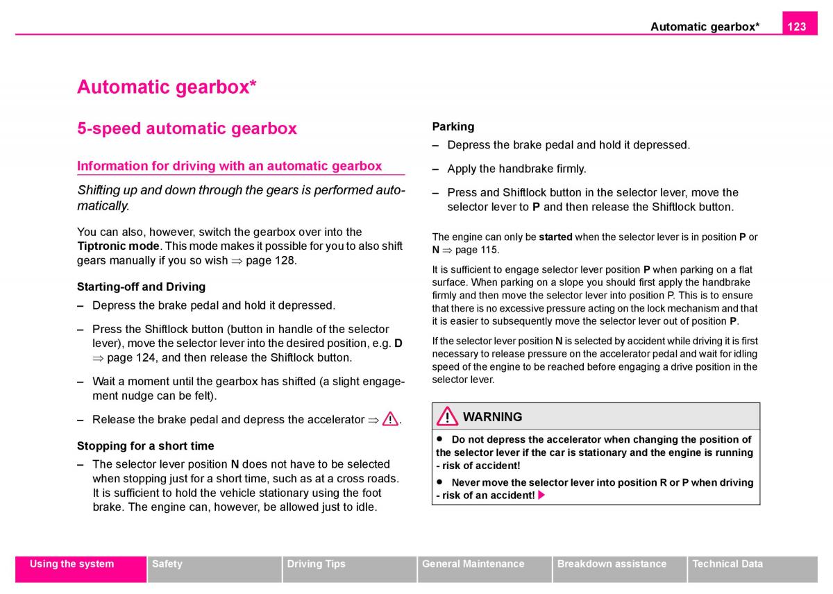 Skoda Superb I 1 owners manual / page 124