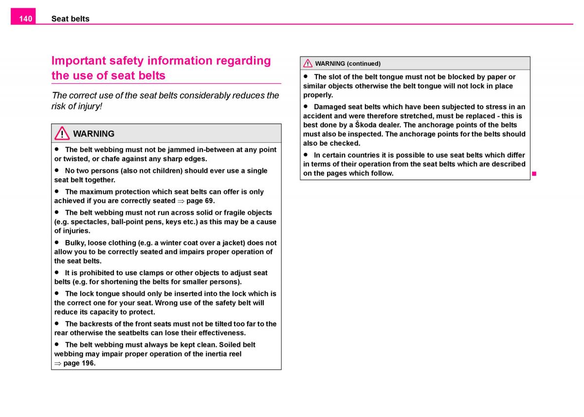 Skoda Superb I 1 owners manual / page 141