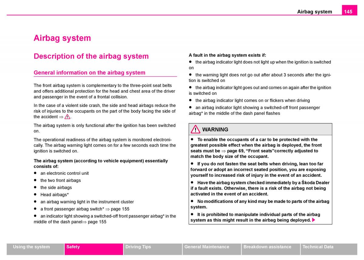 Skoda Superb I 1 owners manual / page 146