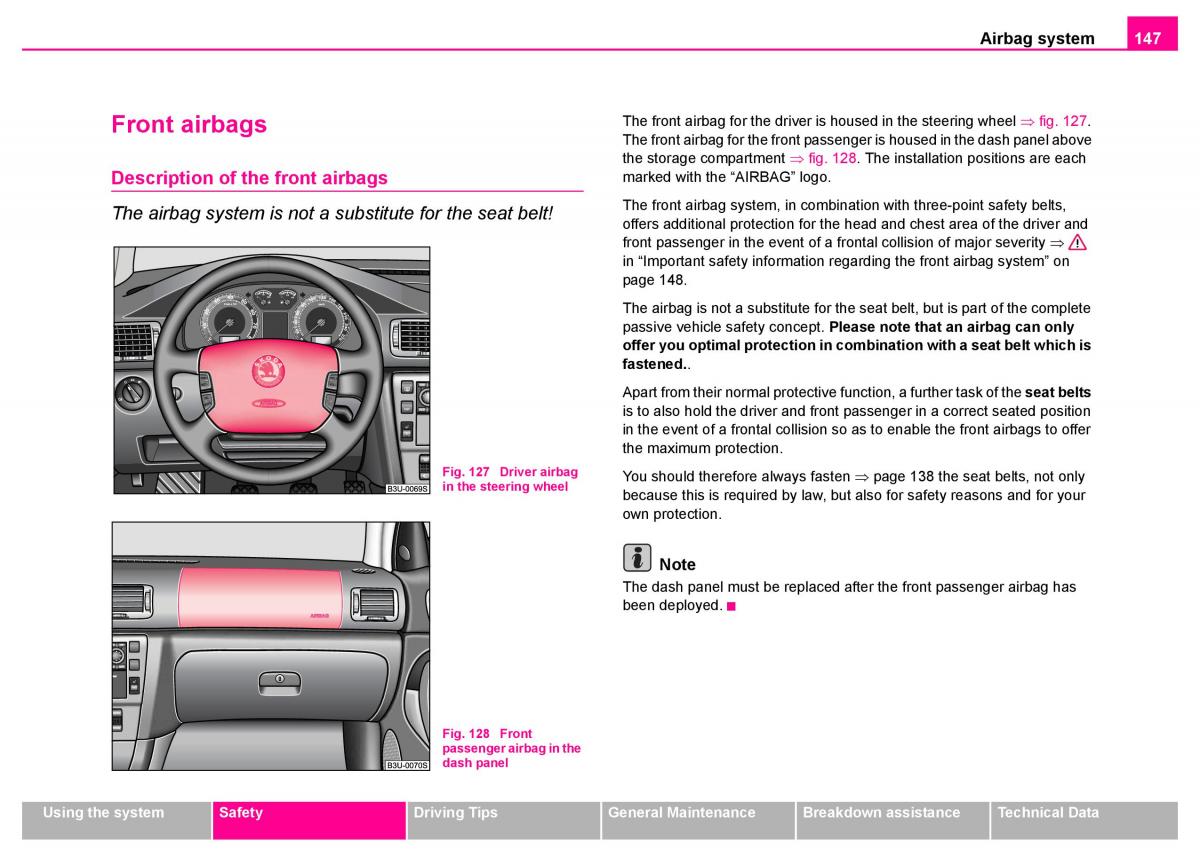 Skoda Superb I 1 owners manual / page 148