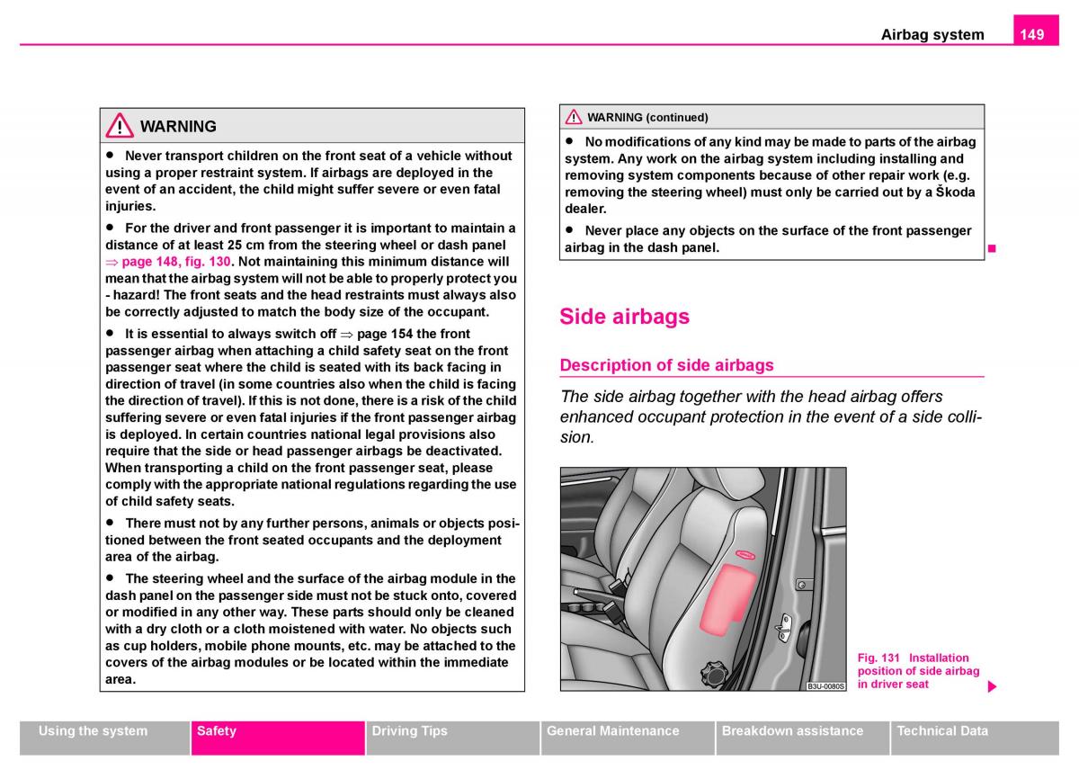 Skoda Superb I 1 owners manual / page 150