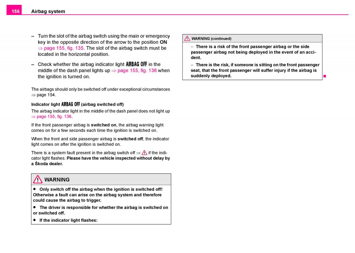 Skoda Superb I 1 owners manual / page 157