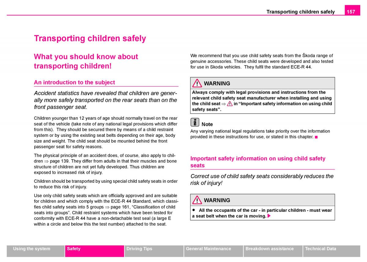 Skoda Superb I 1 owners manual / page 158