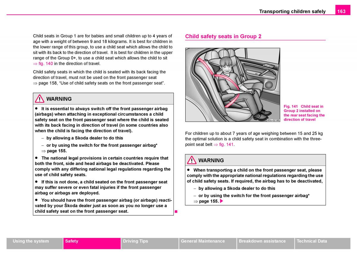 Skoda Superb I 1 owners manual / page 164