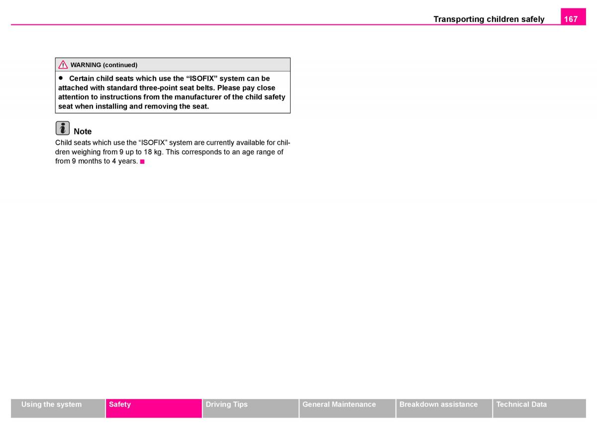 Skoda Superb I 1 owners manual / page 168