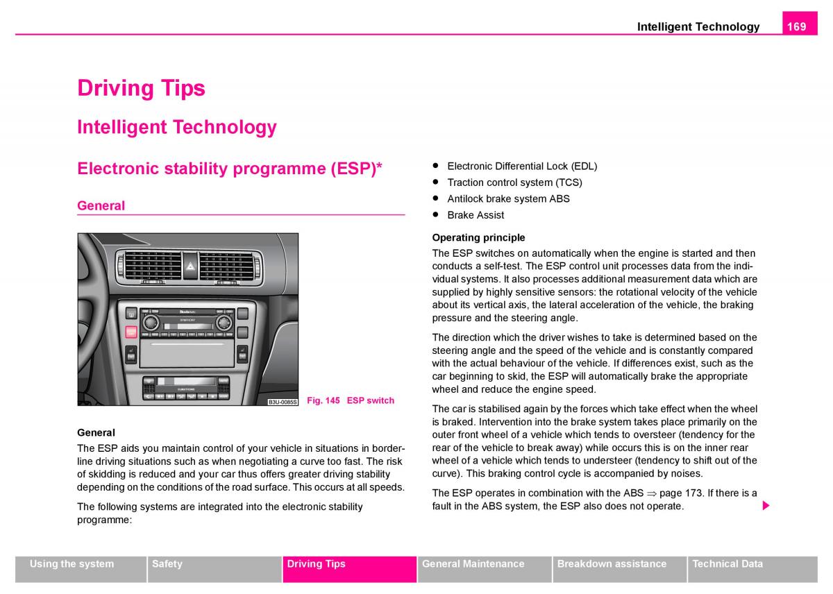 Skoda Superb I 1 owners manual / page 170