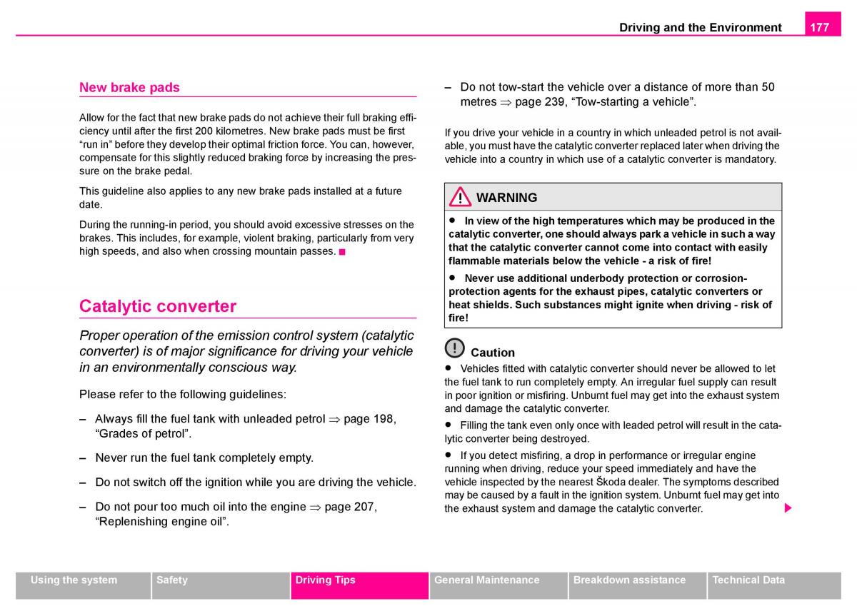 Skoda Superb I 1 owners manual / page 178