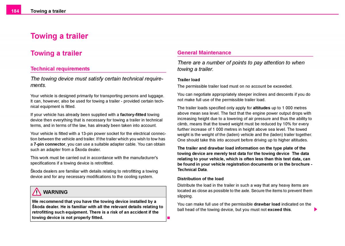 Skoda Superb I 1 owners manual / page 185