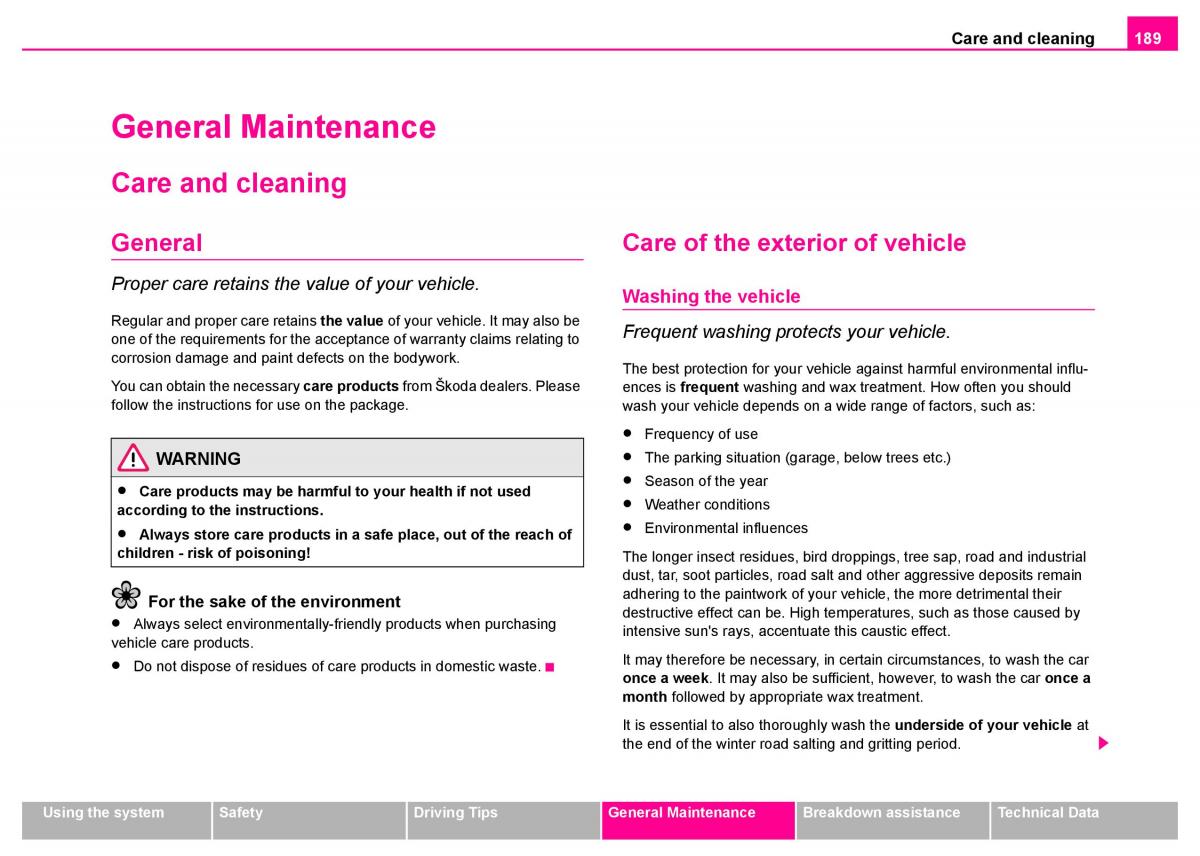 Skoda Superb I 1 owners manual / page 190