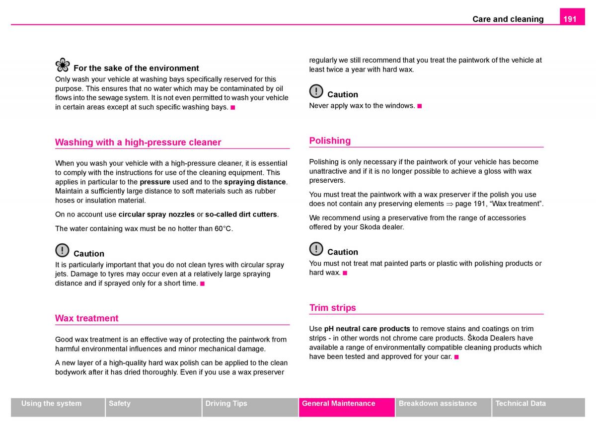 Skoda Superb I 1 owners manual / page 192