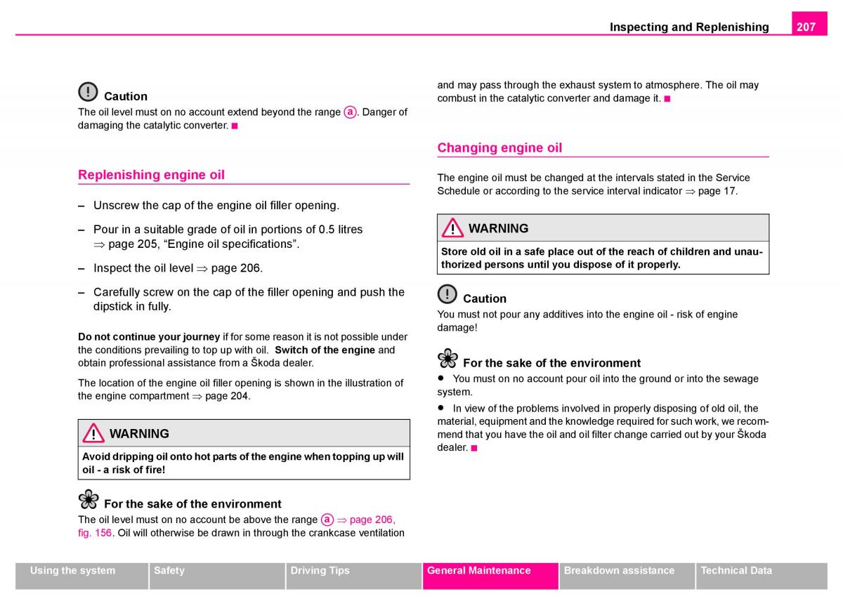 Skoda Superb I 1 owners manual / page 208