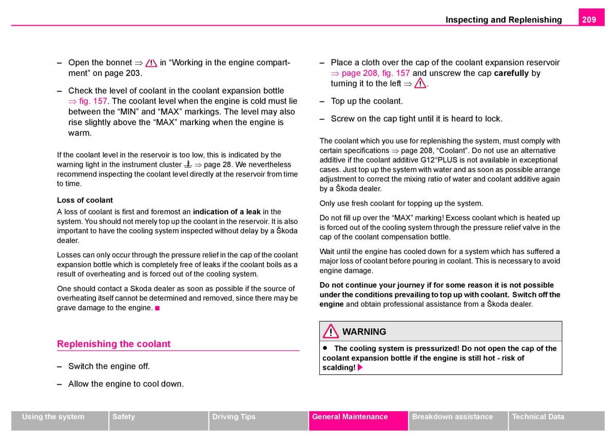 Skoda Superb I 1 owners manual / page 210