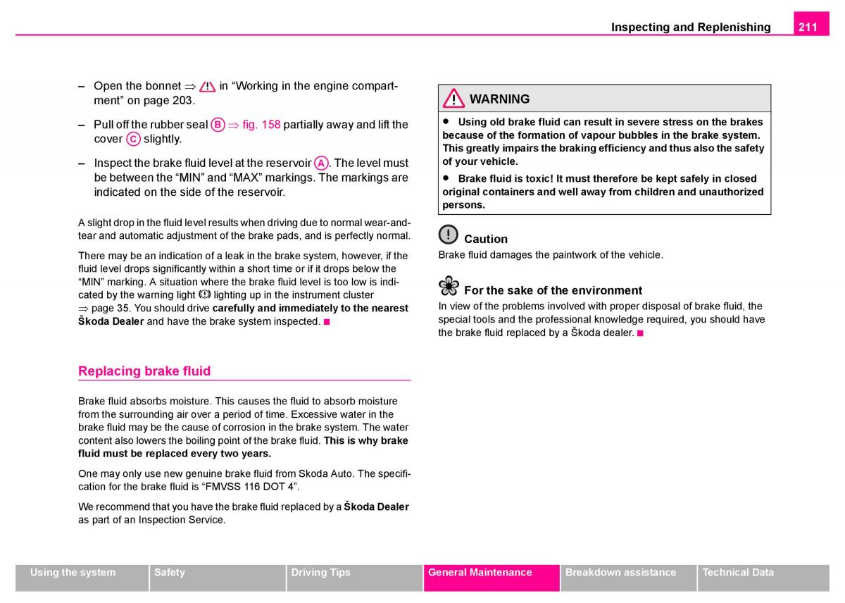Skoda Superb I 1 owners manual / page 212