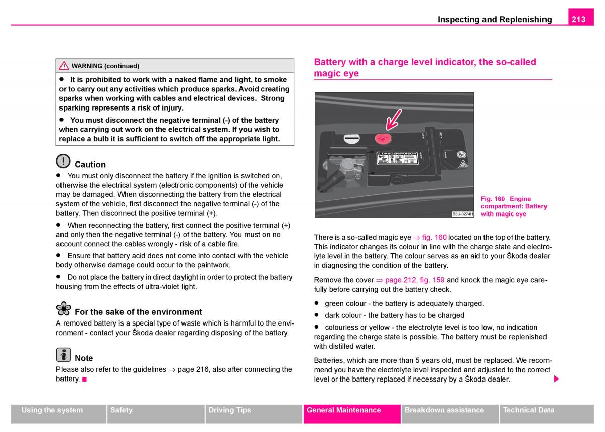 Skoda Superb I 1 owners manual / page 214