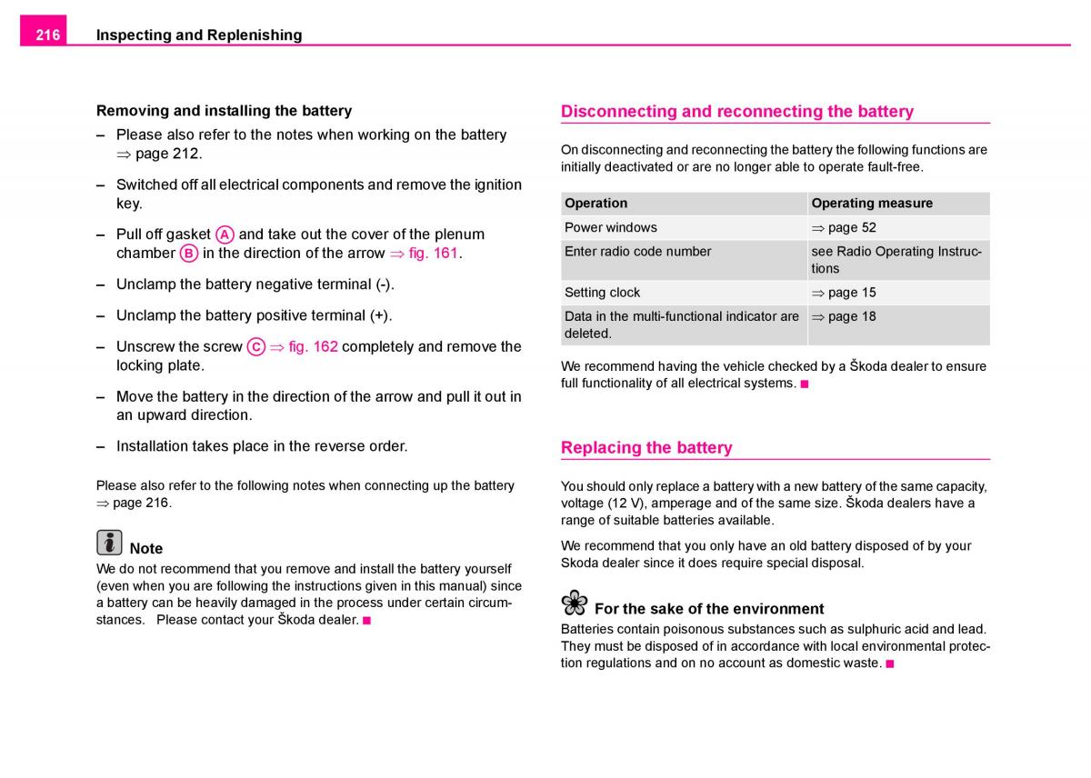 Skoda Superb I 1 owners manual / page 217